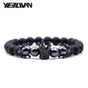 Charm Armbanden Trendy Rose Goud Zwart Armband Lava Steen Pave CZ Keizerskroon En Helm Voor Mannen Of Vrouwen Pulseira Hombres2094