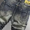 Men's Jeans Summer Vintage Fashion Men Retro Washed Black Blue Elastic Ripped Short Embroidery Patched Designer Denim Shorts