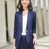 Trajes de mujer Moda Casual Blazer Mujer Chaqueta de manga larga Azul Trabajo Oficina Uniformes Estilos Ropa de negocios