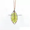 Pendant Necklaces Leaf Reiki Healing Stones 7 Chakra Crystal Tree Of Life Colorf Natural Gemstone Leaves Pendum Necklace For Women Gif Dho5V