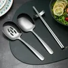 Set di stoviglie da cucina Cucchiaio da portata grande Colapasta Bacchette da cucina Stoviglie pubbliche in acciaio inossidabile con manico lungo per ristorante El