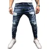 Blauw Beschadigd Skinny Fit Denim Jeans Street Mode Jeans Motorcycle Biker Jean Causaal GAT Broek Streetwear Heren Trouser217a