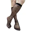 Chaussettes pour hommes Softy Ultra mince transparent noir hommes robe formelle costume genou haut sur le mollet Sexy homme bas Lingerie voir à travers le tuyau