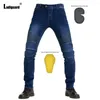 Men's Jeans Ladiguard Plus Size Men Demin Pants Western 2023 Bike Sliming Bottom Male Padding Trouser Patchwork Outdoor Pant