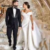 Prinzessin-Hochzeitskleid mit langer Schleppe, Satin-Meerjungfrau-Brautkleid, schulterfrei, Brautparty-Kleider264H