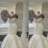 New Sexy Luxury Dubai Arabic Mermaid Wedding Dresses High Neck Illusion Lace Appliques Crystal Beaing Hollow Back Tulle Formal Bri265M