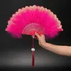 Kinesiska stilprodukter fjäder folding fan sweet fairy girl dark court dance hand fans med hänge gåva bröllop fest dekoration