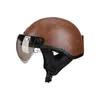 Motorcycle Helmets PU Leather Retro Helmet Motorcycle Summer Riding Cafe Racer Helmet Half Face Cascos Para Moto Vintage Handmade Man Women Kids x0731