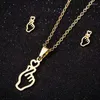 Conjunto de brincos de colar de aço inoxidável coreano moda dedo coração gesto pingentes colares para mulheres homens stud femme