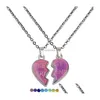 Bracelet Necklace Splice Friend Broken Heart Pendant Color Changing Temperature Sensing Necklaces Women Children Fashion Jewelry Wil Dhshg
