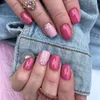 False Nails 24pcs 여름 단순한 귀여운 짧은 가짜 웨어러블 스퀘어 헤드 프레스 꽃 디자인 풀 커버 네일 아트 팁