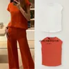 Women T Shirts Summer loro piana Round Neck Silk Solid Color Short Sleeves Shirts White Orange