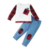 Kleding Sets Baby Baby Meisje Kleding 2 stks Geboren Herfst Winter Lange mouwen Plaid Print Pocket Sweatshirt Joggingbroek Set Outfits