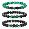 Strand Natuurlijke Malachiet Kralen Armband Voor Mannen En Vrouwen Koele Elastische Groene Kralen Pols Bangle Zwart Mat Accessoire