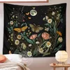 Tapisseries Lune Floral Tapisserie Tenture Papillon Plante Fleurs Sauvages Papillon Esthétique Boho Salon Maison Dortoir Décor Tissu