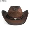 Cappelli a tesa larga Cappelli a secchiello Tessuto fatto a mano Cappello da cowboy occidentale cavo per uomo Donna Estate Outdoor Cowgirl Beach Sun Cappello di paglia sombrero hombre 230729