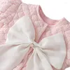 Ensembles de vêtements rose princesse barboteuse fille 6 9 12 24 mois hiver mignon chaud body bébé infantile boutique ensemble avec grand arc costume enfant en bas âge