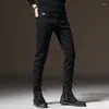 Men's Jeans Spring And Autumn 2023 Fashion Casual Versatile Slim Fit Pure Black Mid Rise Straight Long Pants Large