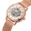 Andra klockor Montre Femme ForSining Women's Watch Rose Gold Stailess Steel Case Skeleton Womens Mechanical Hand Wind Watch Ladies Write Watch J230728