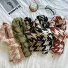 Scarves Korean Style Retro Two-Tone Houndstooth Knitted Cotton Scarf Winter Warm Soft Neckerchief Woolen Yarn Skinny For Women