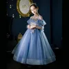 Blue Girls Dresses 3D V Neck Long Sleeve Kids Teens Pageant Gowns Birthday Party Dress For Wedding Cooktail Gown Flower Girl Bride Vestidos De Novia 403