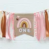 Bannerflaggor Boho Rainbow Party Decorations 1 Year Girl Happy 1st One Year Födelsedagstol Banner Baby Shower Kön avslöjar 230731