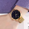 Outros Relógios Japonês Movimento de Quartzo Aço Inoxidável Faixa de Malha Relógio Dourado Feminino Relógios de Pulso Flash Night Estrelas Fe Novos Relógios para Mulheres J230728