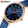 Andere horloges CURREN dameshorloge topmerk luxe blauw vrouwelijk waterdicht klok roestvrij staal Brelet mode eenvoudig damespolshorloge 9081 J230728