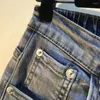 Женские джинсы 2023 летние тяжелые бриллианты, насыщенные из бисера, сетчатые сетки с линейной сеткой с высокой талией с тонкими обширными джинсовыми шортами