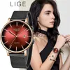 Andra klockor Lige Fashion Women Watch Top Brand Luxury Ladies Mesh Belt Ultra-Thin Watch Rostfritt stål Vattentät kvartsur Watch Reloj Mujer J230728