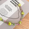 Charm Bracelets Harajuku Dopamine Y2K Heart Choker Necklace Fashion Jewelry Set Pink Cute Glass Bead Stretch For Women