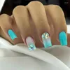 Faux ongles 24 pièces mode faux presse sur courte tête carrée Nail Art vert imprimé léopard conception artificielle couverture complète conseils