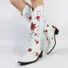 Laarzen cowgirls cowboy hart bloemen Mid Calf Boots vrouwen gestapelde hakken Vrouwen Borduurwerk Werk bevrijden Western Boots schoenen groot formaat 230729