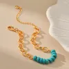 Charmarmband Stylish Chain Armband Natural Turquoise Women Handsträngar Handgjorda vävade 18K Guldpläterad Summer Daily Jewellry Birthday