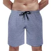 Mäns shorts nautiska designbrädan blå och vita ränder korta byxor dragskon roliga anpassade badstammar plus storlek