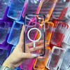 Luxury Double Color Anti-knock Magsafe Case for iPhone 12 13 14 15 Pro Max Magnetic Transparent Clear PC TPU Hybrid Armor back Cover