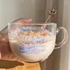 Bicchieri da vino Coreano Carino Vetro trasparente Caffè Latte Tazza con manico Tazze da colazione ad alta capacità per la casa Ciotola Tazze di cereali per farina d'avena Tazza regalo