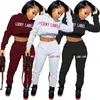 Women's Two Piece Pants Style Lucky Label 2 Piece Set Women Hooded Top Outfits Tracksuit Sport Pants Sweater Matching Set Girl Wholesale Dropshpping 230729