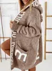 Women's Knits Tees Wepbel Cardigan Hooded Letter Sweater Women's Knitted Coat Lange mouw Zakken Effen kleur Cardigan Sweater Outwear 230729