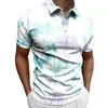 Polos masculinos 2023 Button 3D Impresso tie-dye fibra de leite de manga curta