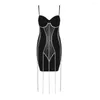 Abiti casual 2023 Summer Women Fashion Sexy Black Spaghetti Strap Diamond Nappa Bandage Dress Bodycon Club Party Runway Mini