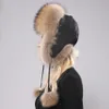 Czapki czaszki czapki 100 prawdziwy futrzany kapelusz Rosyjski Ushanka Trapper Snow Skiing Hat Earflap Winter Raccoon Bomber 230729
