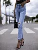 سراويل جينز للسيدات 2023 ربيع تمتد مكسورة مستقيمة سراويل أزياء الضيقة