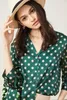 Femmes Blouses chemises dernières femmes soie vert contraste à pois imprimé coude manches Blouse petit haut 230729