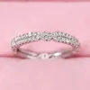 Anéis de Casamento Luxo Feminino Cruz Enrolado Anel Moderno Cor Prata Redonda Para Mulheres Charme Branco Zircão Pedra Noivado
