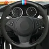 Capa de volante de carro de camurça preta DIY para BMW E60 E61 Touring 530d 545i 550i E63 Coupe E64 630i 645Ci 650i248A