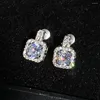 Boucles d'oreilles Huitan classique forme carrée femmes boucle d'oreille pleine pavée CZ Zircon pierre luxe femme bijoux de mariage arrivée article