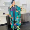Etniska kläder Dashiki African Print Dresses for Women Summer Elegant Long Sleeve V-Neck Polyester Dress Robes Maxi