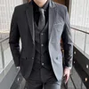 Men's Suits Men Solid 3 Pieces Sets Formal Wear Dress Wedding Groom Tuxedos Slim Fit Prom High Quality Jackets Pants Vest 5XL