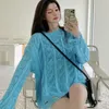 Pull Femme Tendance Luxe Dames Pull Robe Bleu Avec Rubriques Hauts Tricotés Pour Femme Vintage Crochet Long Cachemire Hiver